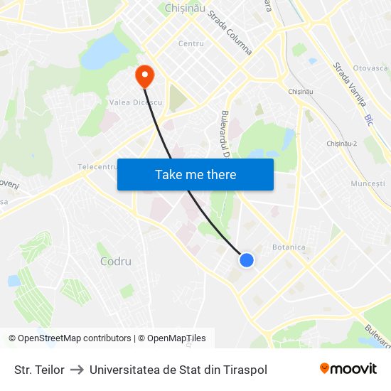 Str. Teilor to Universitatea de Stat din Tiraspol map