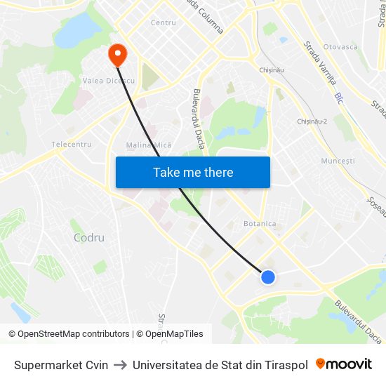 Supermarket Cvin to Universitatea de Stat din Tiraspol map