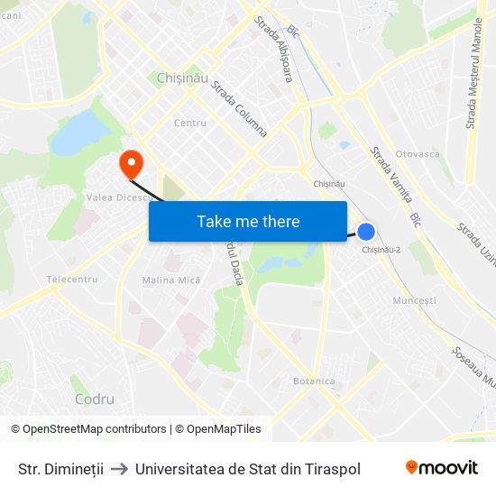 Str. Dimineții to Universitatea de Stat din Tiraspol map