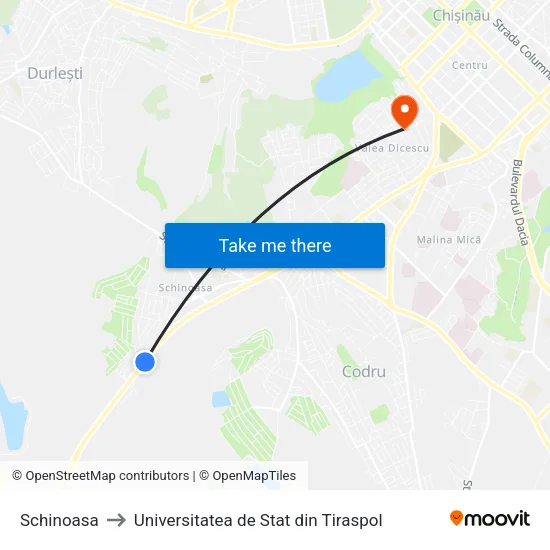 Schinoasa to Universitatea de Stat din Tiraspol map