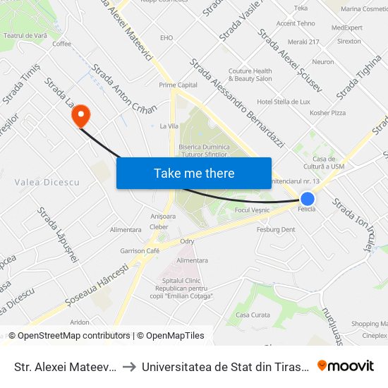 Str. Alexei Mateevici to Universitatea de Stat din Tiraspol map