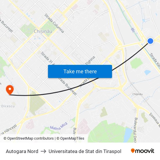 Autogara Nord to Universitatea de Stat din Tiraspol map