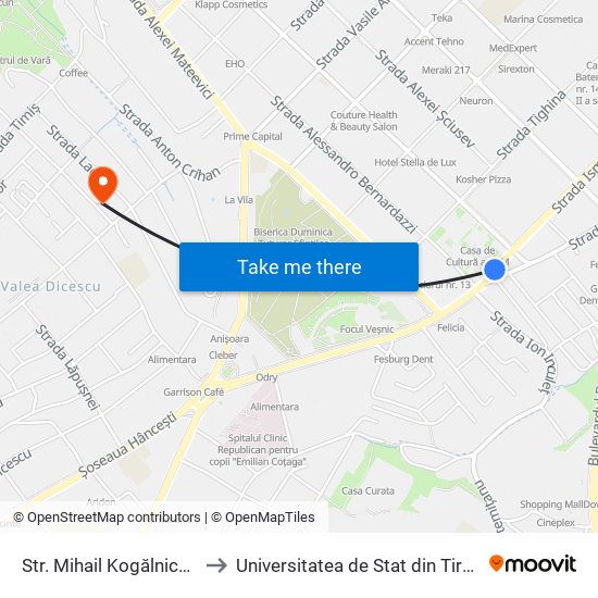 Str. Mihail Kogălniceanu to Universitatea de Stat din Tiraspol map