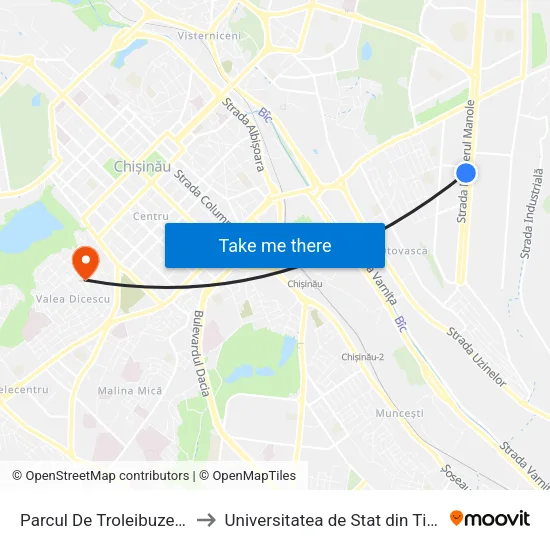 Parcul De Troleibuze Nr. 3 to Universitatea de Stat din Tiraspol map