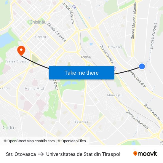 Str. Otovasca to Universitatea de Stat din Tiraspol map