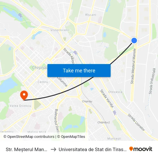 Str. Meșterul Manole to Universitatea de Stat din Tiraspol map