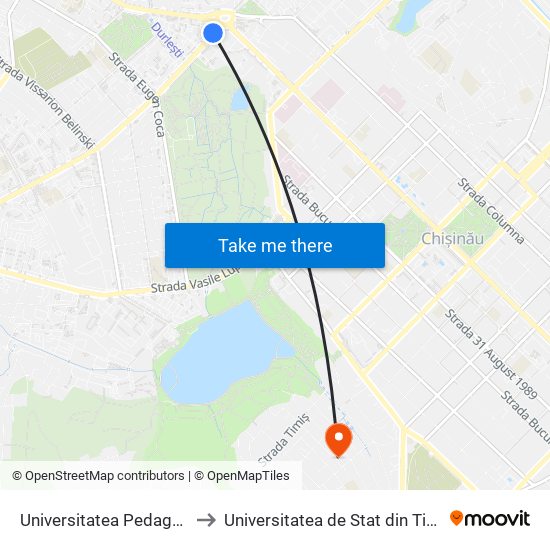 Universitatea Pedagogică to Universitatea de Stat din Tiraspol map