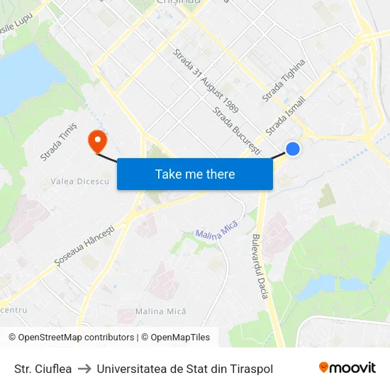 Str. Ciuflea to Universitatea de Stat din Tiraspol map
