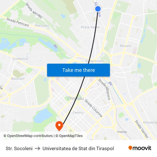 Str. Socoleni to Universitatea de Stat din Tiraspol map