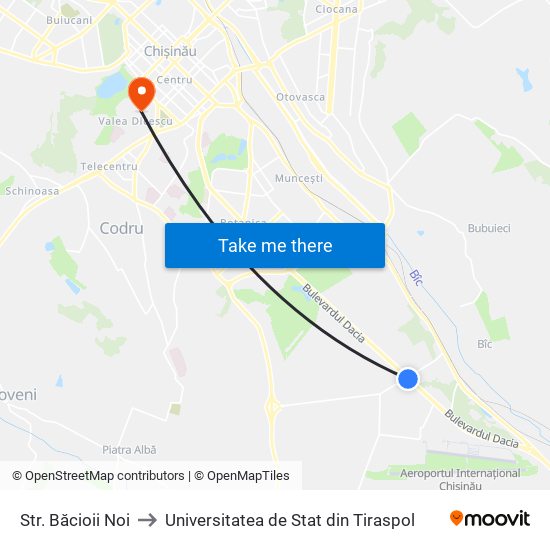 Str. Băcioii Noi to Universitatea de Stat din Tiraspol map