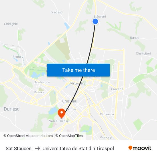Sat Stăuceni to Universitatea de Stat din Tiraspol map