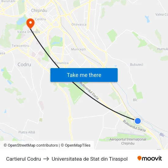 Cartierul Codru to Universitatea de Stat din Tiraspol map