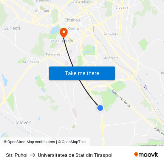 Str. Puhoi to Universitatea de Stat din Tiraspol map