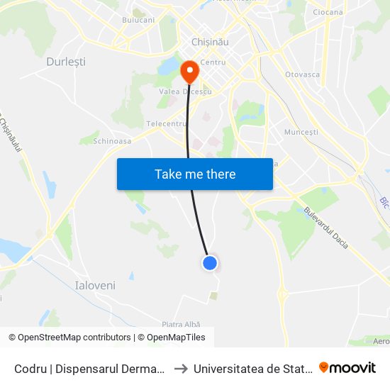 Codru | Dispensarul Dermato - Venerologic to Universitatea de Stat din Tiraspol map