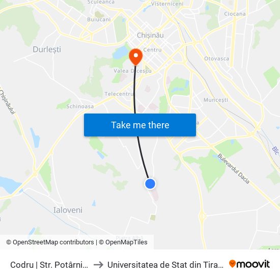 Codru | Str. Potârnichii to Universitatea de Stat din Tiraspol map