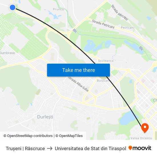 Trușeni | Răscruce to Universitatea de Stat din Tiraspol map