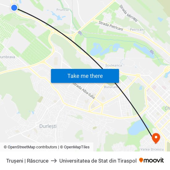 Trușeni | Răscruce to Universitatea de Stat din Tiraspol map