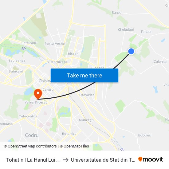 Tohatin | La Hanul Lui Vasile to Universitatea de Stat din Tiraspol map