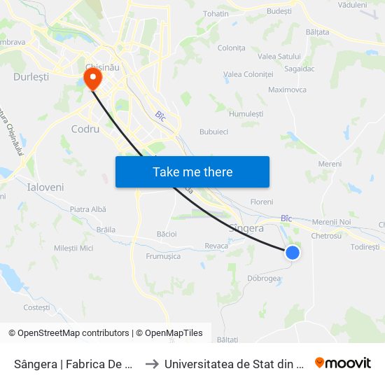 Sângera | Fabrica De Mucava to Universitatea de Stat din Tiraspol map