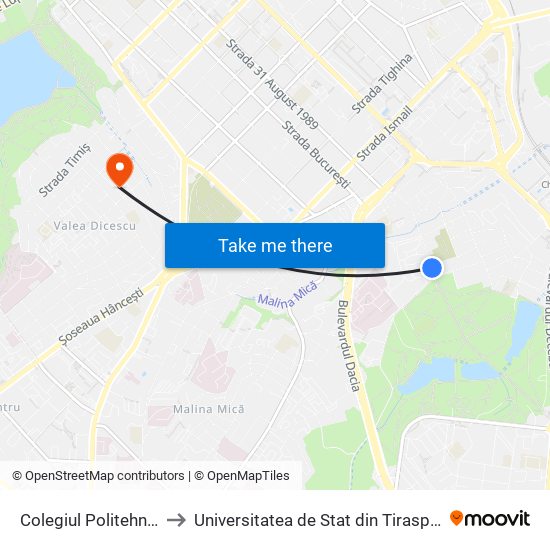 Colegiul Politehnic to Universitatea de Stat din Tiraspol map