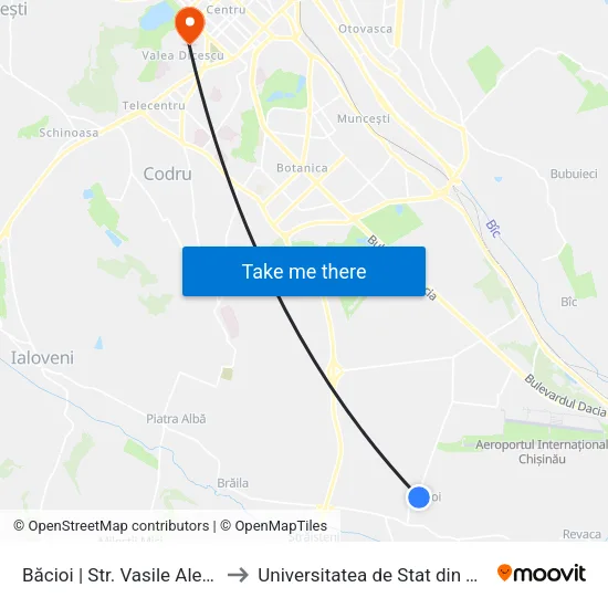 Băcioi | Str. Vasile Alecsandi to Universitatea de Stat din Tiraspol map