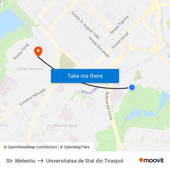 Str. Melestiu to Universitatea de Stat din Tiraspol map