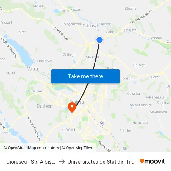 Ciorescu | Str. Albișoara to Universitatea de Stat din Tiraspol map