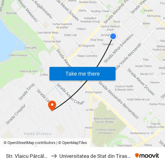 Str. Vlaicu Pârcălab to Universitatea de Stat din Tiraspol map