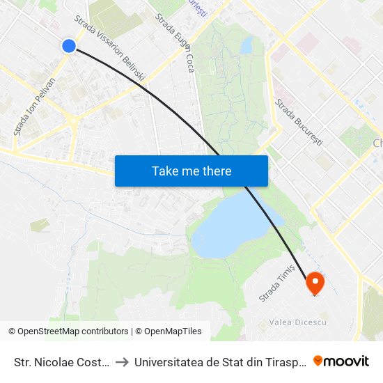 Str. Nicolae Costin to Universitatea de Stat din Tiraspol map