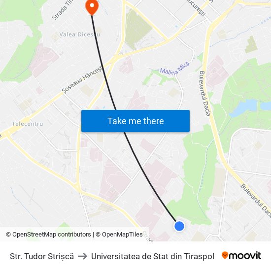 Str. Tudor Strișcă to Universitatea de Stat din Tiraspol map