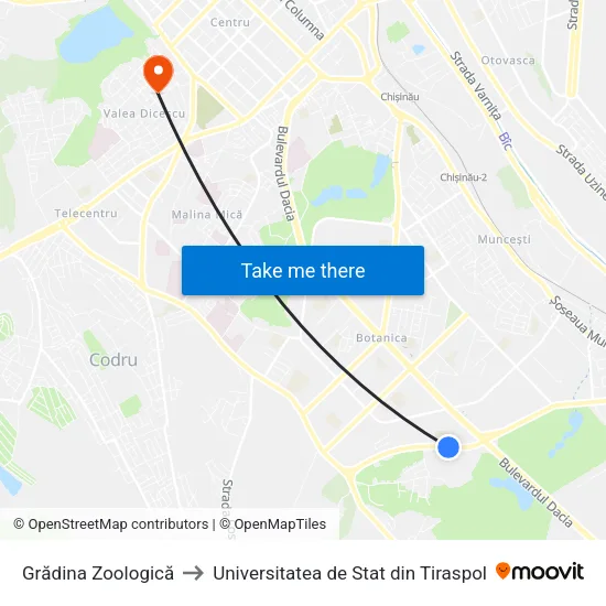 Grădina Zoologică to Universitatea de Stat din Tiraspol map