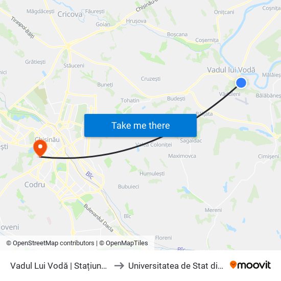 Vadul Lui Vodă | Stațiunea Bucuria to Universitatea de Stat din Tiraspol map