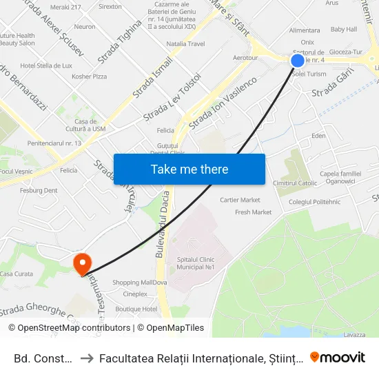 Bd. Constantin Negruzzi to Facultatea Relații Internaționale, Științe Politice și Administrative (FRIȘPA) a USM map