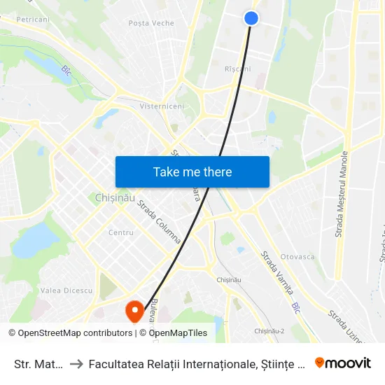 Str. Matei Basarab to Facultatea Relații Internaționale, Științe Politice și Administrative (FRIȘPA) a USM map