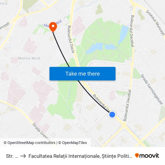 Str. Teilor to Facultatea Relații Internaționale, Științe Politice și Administrative (FRIȘPA) a USM map