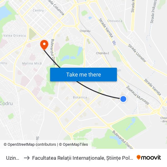 Uzina Etalon to Facultatea Relații Internaționale, Științe Politice și Administrative (FRIȘPA) a USM map