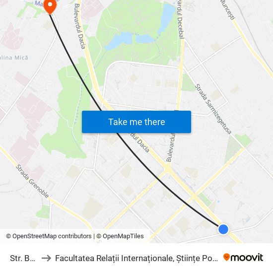 Str. Burebista to Facultatea Relații Internaționale, Științe Politice și Administrative (FRIȘPA) a USM map