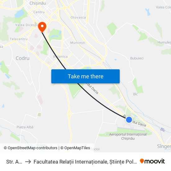 Str. Aeroport to Facultatea Relații Internaționale, Științe Politice și Administrative (FRIȘPA) a USM map