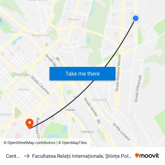 Centrul Civic to Facultatea Relații Internaționale, Științe Politice și Administrative (FRIȘPA) a USM map