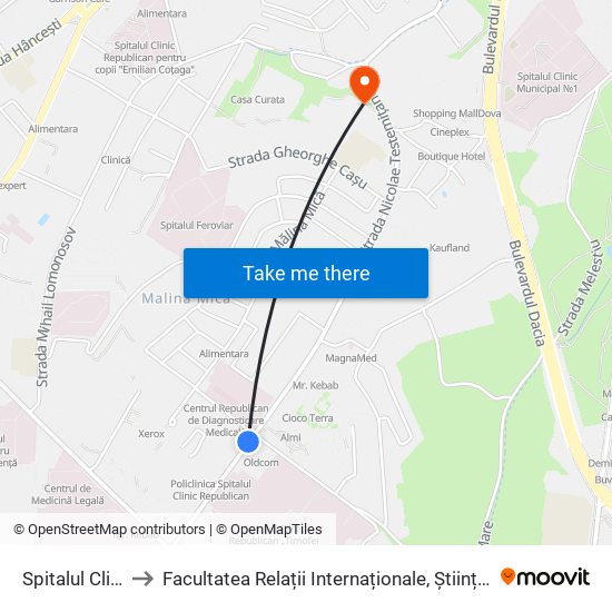 Spitalul Clinic Republican to Facultatea Relații Internaționale, Științe Politice și Administrative (FRIȘPA) a USM map