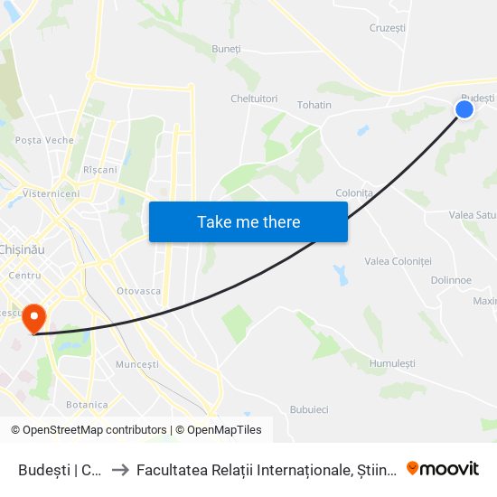 Budești | Cafenea La Foma to Facultatea Relații Internaționale, Științe Politice și Administrative (FRIȘPA) a USM map