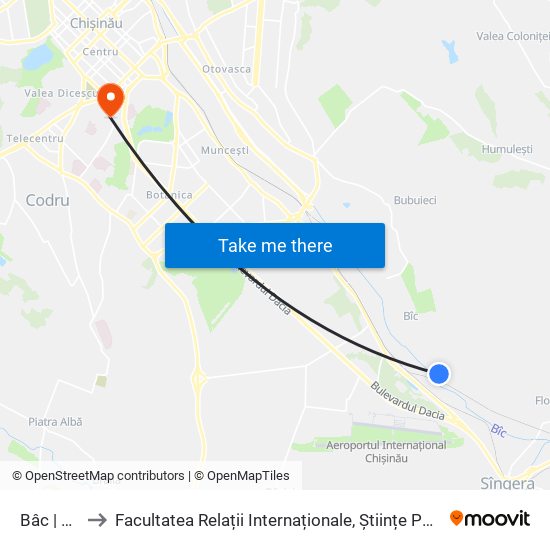 Bâc | Terminus to Facultatea Relații Internaționale, Științe Politice și Administrative (FRIȘPA) a USM map