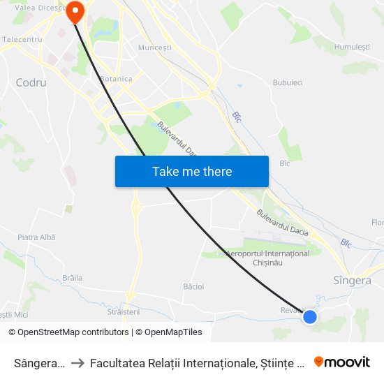 Sângera | Terminus to Facultatea Relații Internaționale, Științe Politice și Administrative (FRIȘPA) a USM map