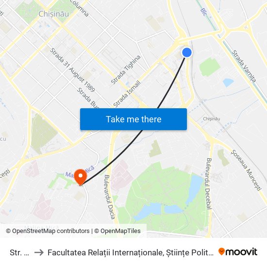 Str. Ismail to Facultatea Relații Internaționale, Științe Politice și Administrative (FRIȘPA) a USM map