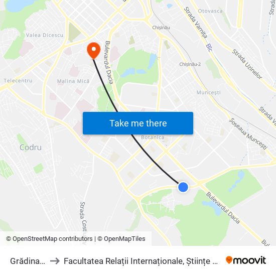 Grădina Zoologică to Facultatea Relații Internaționale, Științe Politice și Administrative (FRIȘPA) a USM map