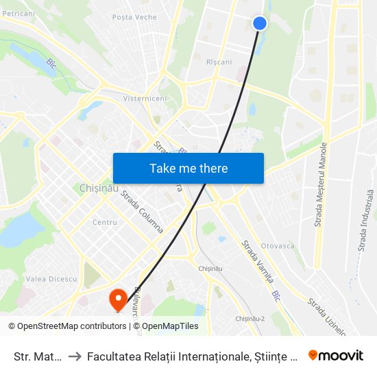 Str. Matei Basarab to Facultatea Relații Internaționale, Științe Politice și Administrative (FRIȘPA) a USM map