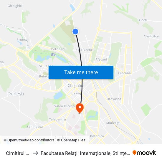 Cimitirul Sfântul Lazăr to Facultatea Relații Internaționale, Științe Politice și Administrative (FRIȘPA) a USM map