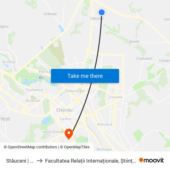 Stăuceni | Str. Salcâmilor to Facultatea Relații Internaționale, Științe Politice și Administrative (FRIȘPA) a USM map