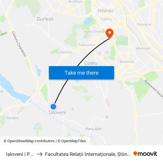 Ialoveni | Parcul Sfatul Țării to Facultatea Relații Internaționale, Științe Politice și Administrative (FRIȘPA) a USM map