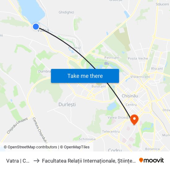 Vatra | Capăt De Linie to Facultatea Relații Internaționale, Științe Politice și Administrative (FRIȘPA) a USM map